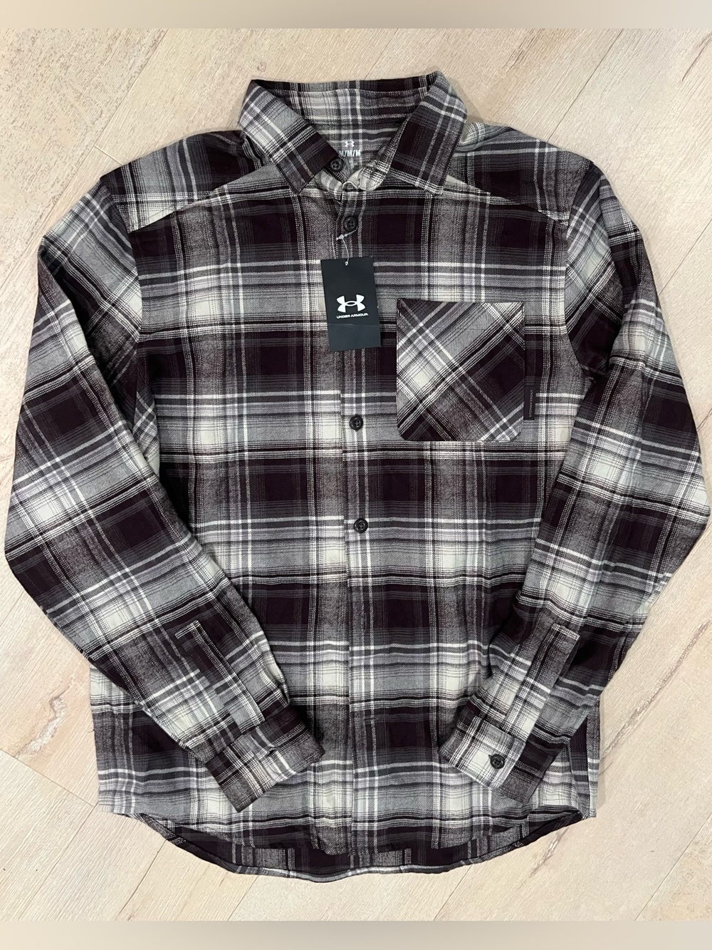 NWT Under Armour Men’s Black and Brown Plaid Button-Up Shirt